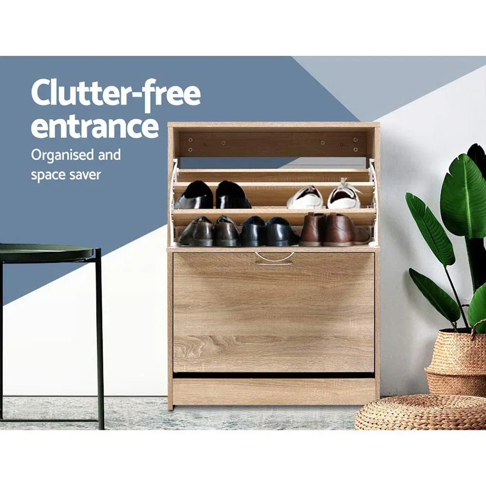 Artiss Shoe Rack Cabinet 24 Pairs 3-tier Wood Nina - Mekamart Australia