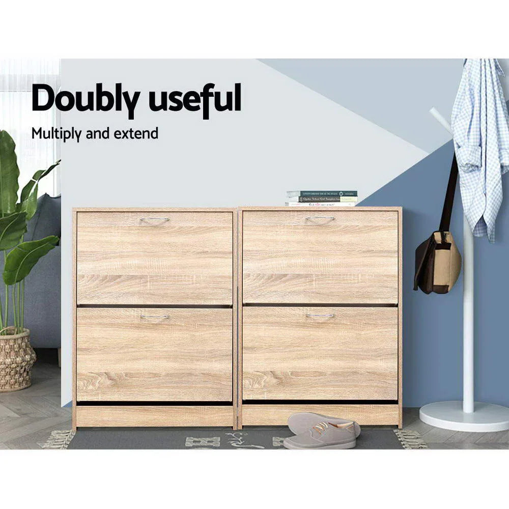 Artiss Shoe Rack Cabinet 24 Pairs 3-tier Wood Nina - Mekamart Australia