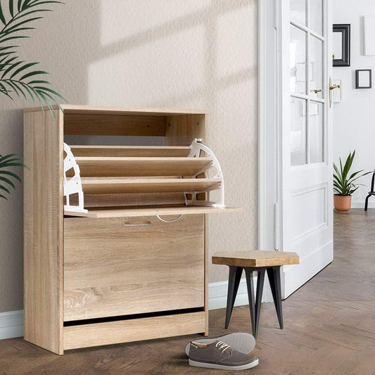 Artiss Shoe Rack Cabinet 24 Pairs 3-tier Wood Nina - Mekamart Australia