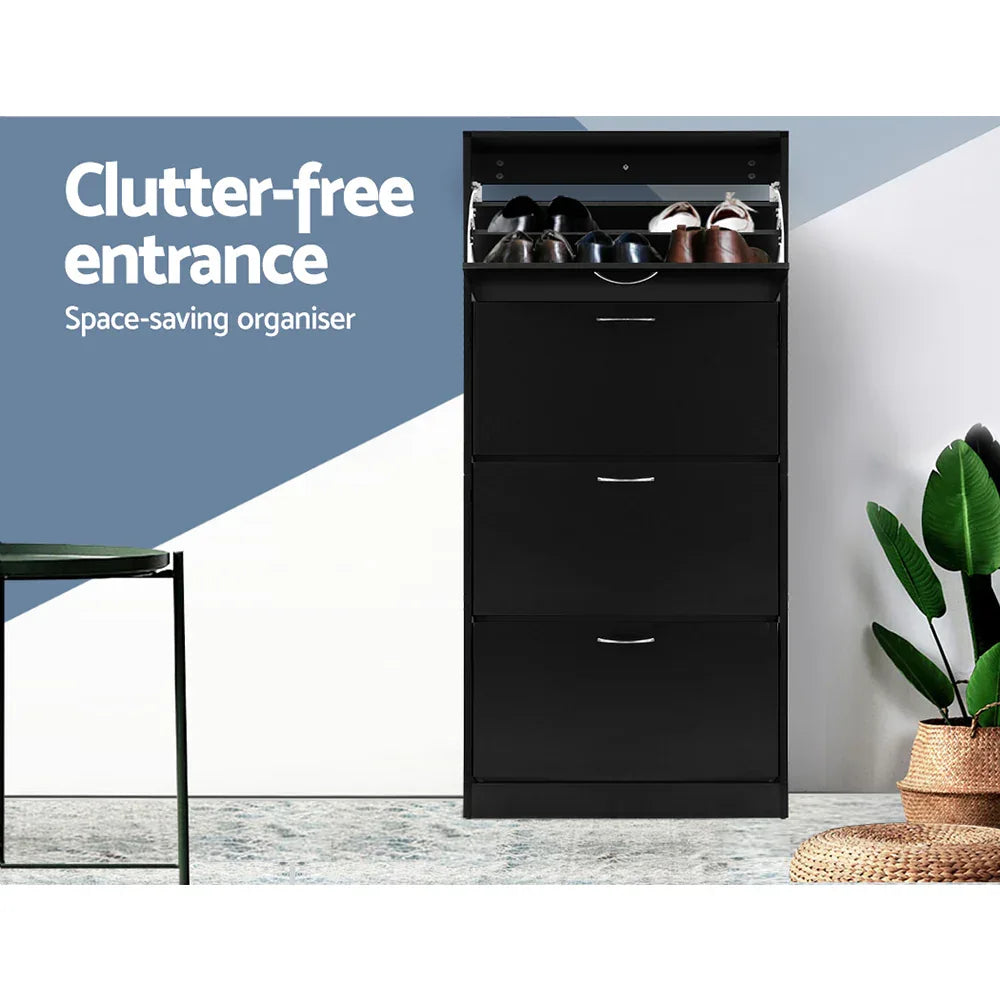 Artiss Shoe Rack Cabinet 60 Pairs 4 Doors - Black - Mekamart Australia