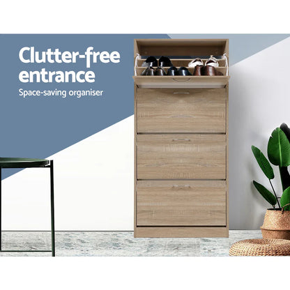 Artiss Shoe Rack Cabinet 60 Pairs 4 Doors - Wood - Mekamart Australia