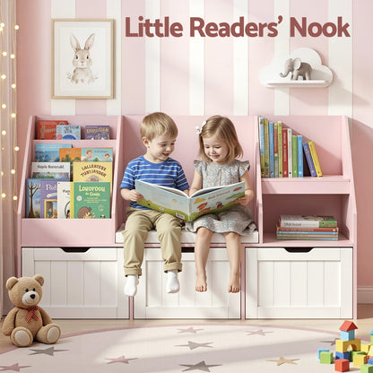 Keezi Kids Bookshelf Storage Organiser Toy Box Drawer Bench Seat Cabinet Pink