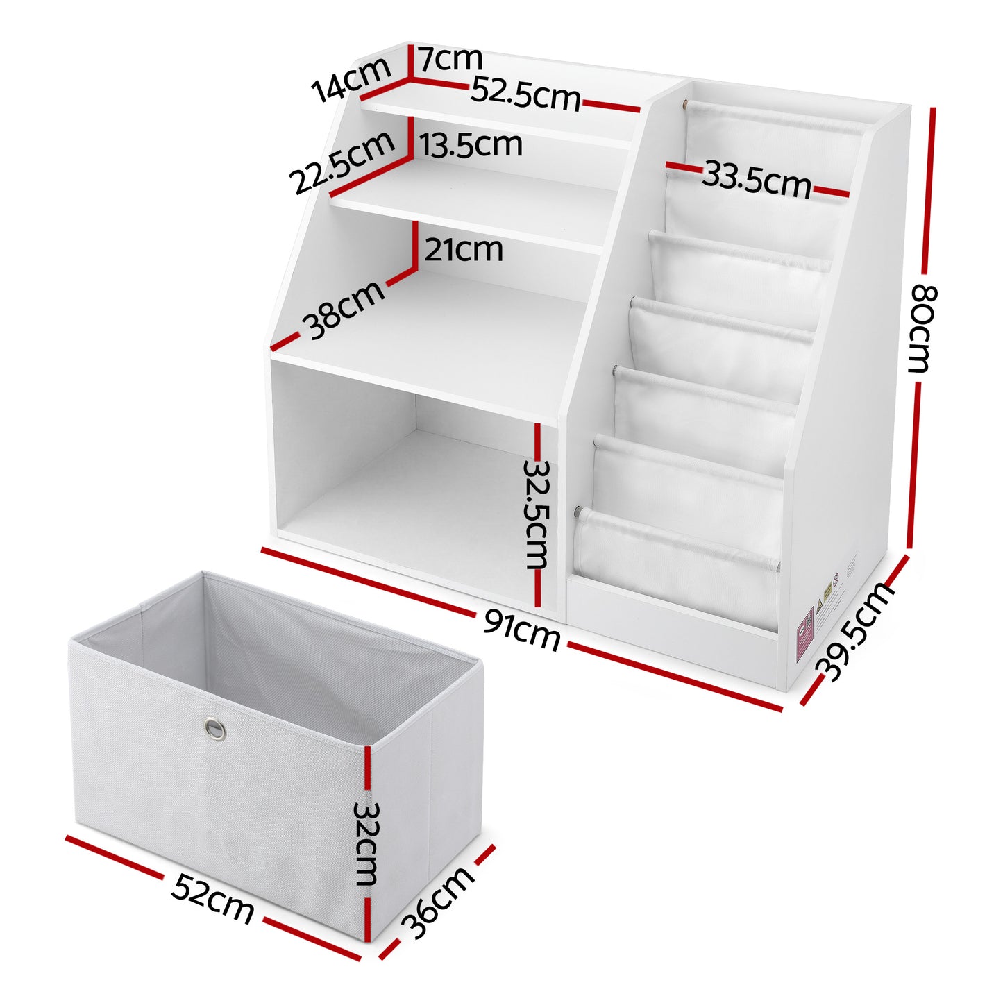 Keezi Kids Bookshelf Children Bookcase Organizer Storage Rack Display Drawer White