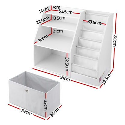 Keezi Kids Bookshelf Children Bookcase Organizer Storage Rack Display Drawer White
