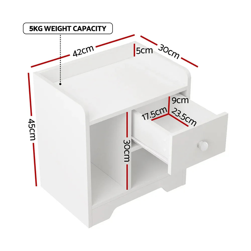 Artiss Bedside Table Drawer Nightstand Side End Table Storage Open Shelf White - Mekamart Australia