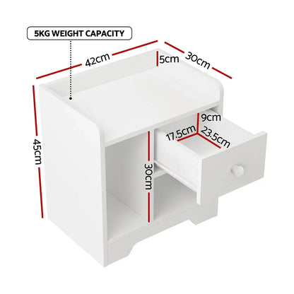 Artiss Bedside Table Drawer Nightstand Side End Table Storage Open Shelf White - Mekamart Australia