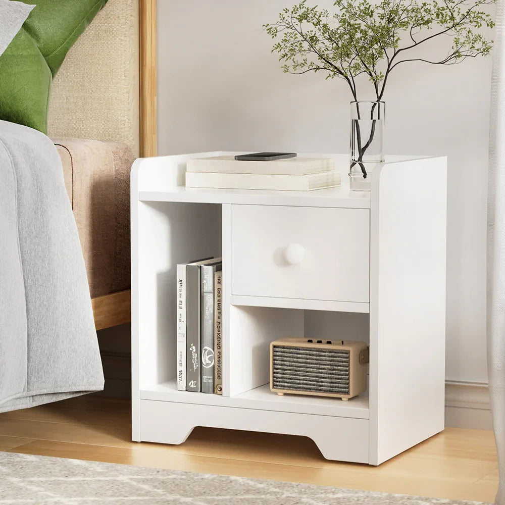 Artiss Bedside Table Drawer Nightstand Side End Table Storage Open Shelf White - Mekamart Australia