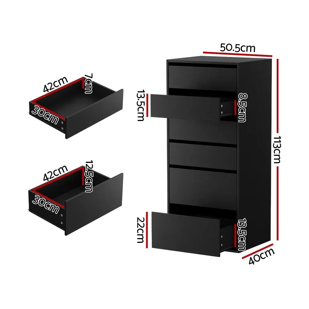 Artiss 6 Chest of Drawers Dresser Tallboy Black - Mekamart Australia