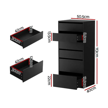 Artiss 6 Chest of Drawers Dresser Tallboy Black - Mekamart Australia