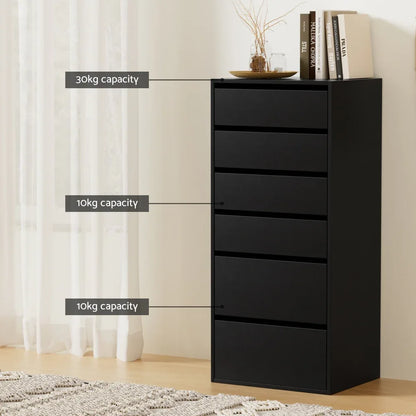 Artiss 6 Chest of Drawers Dresser Tallboy Black - Mekamart Australia