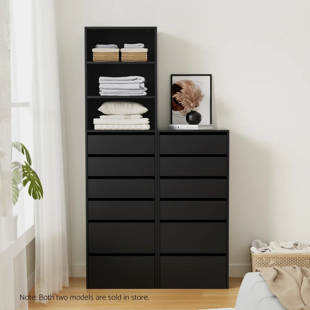 Artiss 6 Chest of Drawers Dresser Tallboy Black - Mekamart Australia
