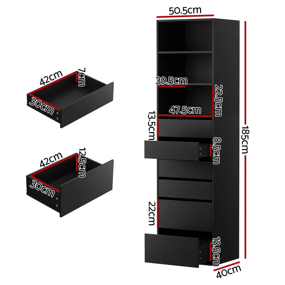 Artiss 6 Chest of Drawers Tallboy Cabinet Black - Mekamart Australia