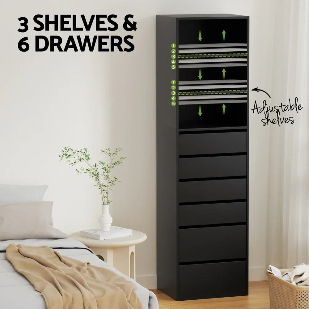 Artiss 6 Chest of Drawers Tallboy Cabinet Black - Mekamart Australia