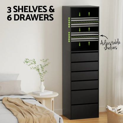 Artiss 6 Chest of Drawers Tallboy Cabinet Black - Mekamart Australia