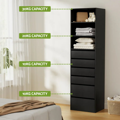 Artiss 6 Chest of Drawers Tallboy Cabinet Black - Mekamart Australia