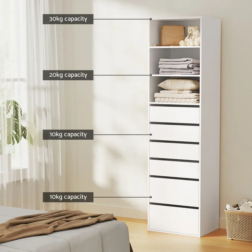 Artiss 6 Chest of Drawers Tallboy Cabinet White - Mekamart Australia