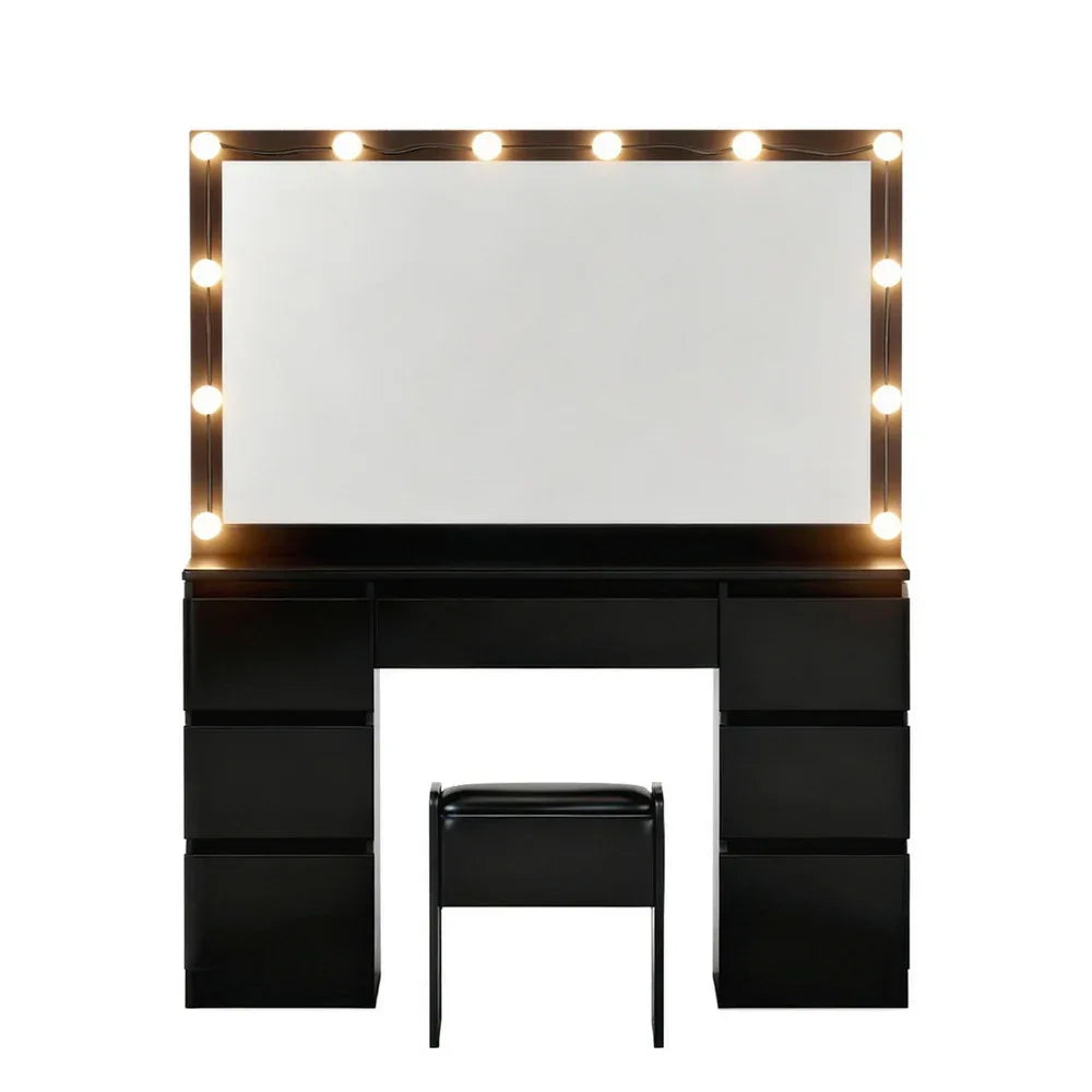 Artiss Dressing Table Vanity Desk Set Stool 12 Led Bulbs Black - Mekamart Australia