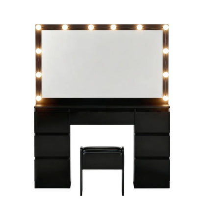 Artiss Dressing Table Vanity Desk Set Stool 12 Led Bulbs Black - Mekamart Australia