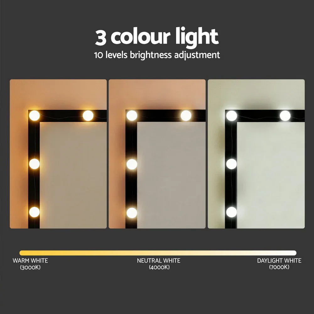 Artiss Dressing Table Vanity Desk Set Stool 12 Led Bulbs Black - Mekamart Australia