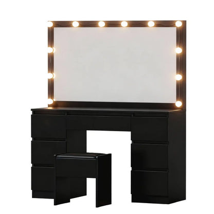 Artiss Dressing Table Vanity Desk Set Stool 12 Led Bulbs Black - Mekamart Australia