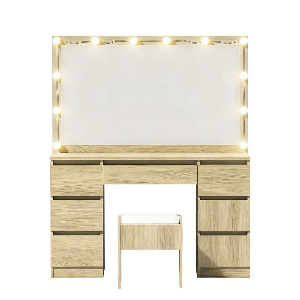 Artiss Dressing Table Vanity Desk Set Stool 12 Led Bulbs Wood - Mekamart Australia
