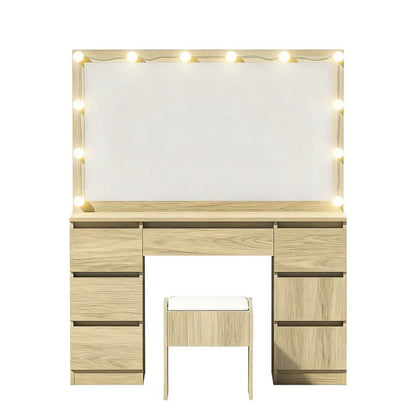 Artiss Dressing Table Vanity Desk Set Stool 12 Led Bulbs Wood - Mekamart Australia