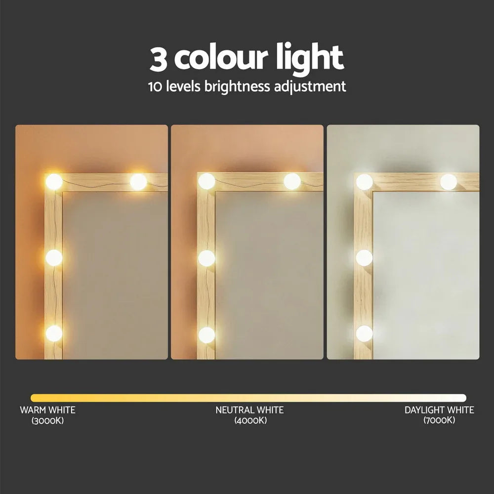 Artiss Dressing Table Vanity Desk Set Stool 12 Led Bulbs Wood - Mekamart Australia