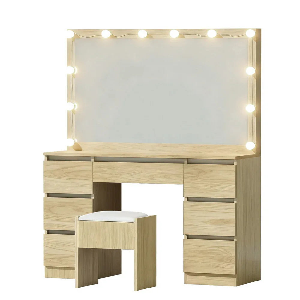 Artiss Dressing Table Vanity Desk Set Stool 12 Led Bulbs Wood - Mekamart Australia