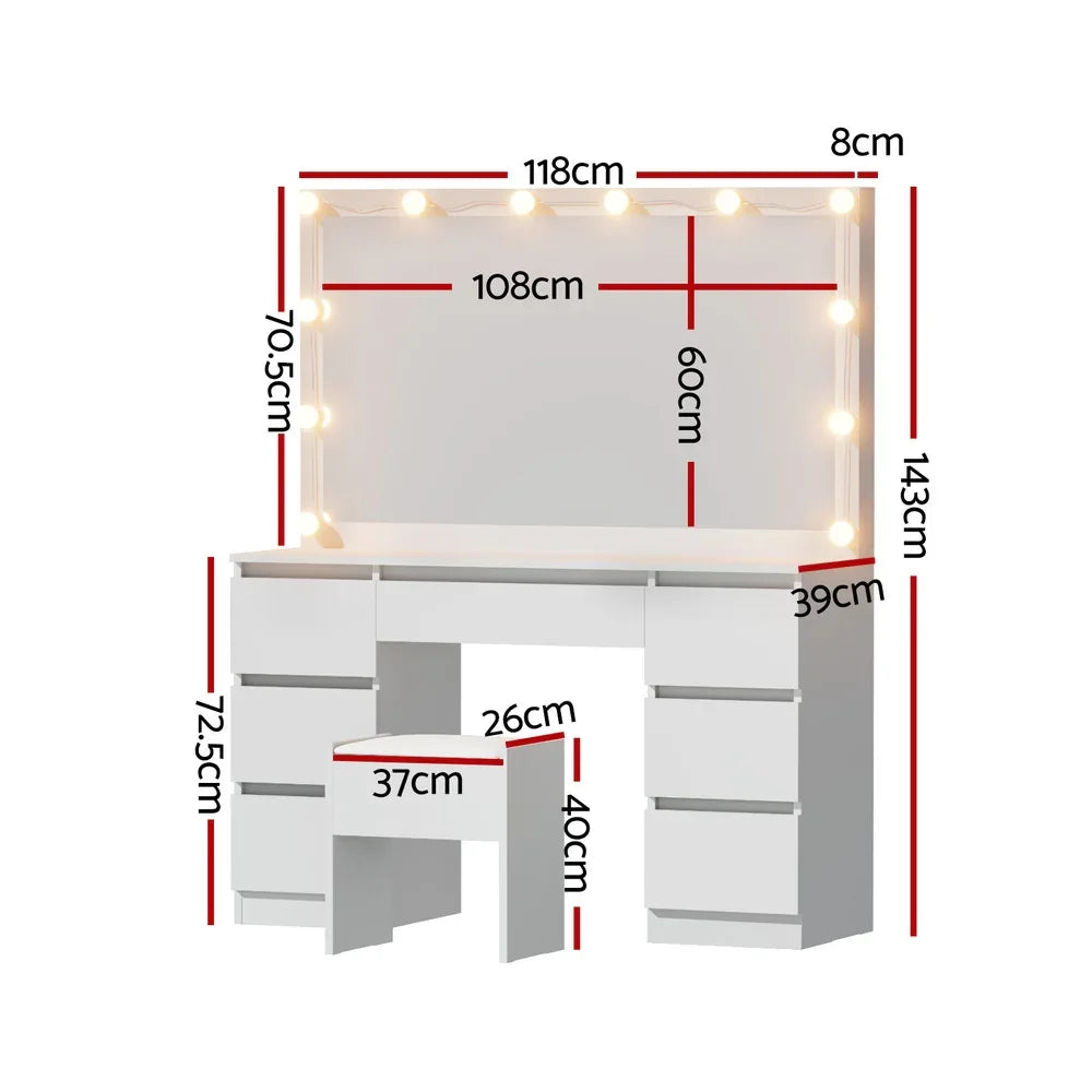 Artiss Dressing Table Vanity Desk Set Stool 12 Led Bulbs White - Mekamart Australia
