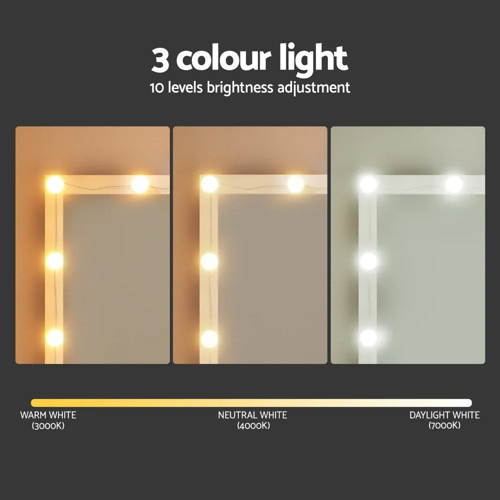 Artiss Dressing Table Vanity Desk Set Stool 12 Led Bulbs White - Mekamart Australia