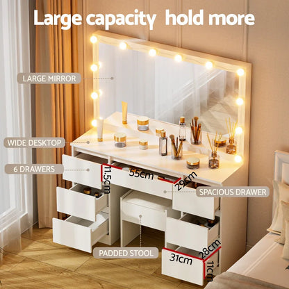 Artiss Dressing Table Vanity Desk Set Stool 12 Led Bulbs White - Mekamart Australia