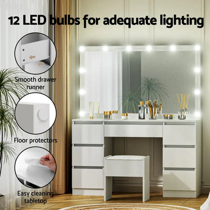 Artiss Dressing Table Vanity Desk Set Stool 12 Led Bulbs White - Mekamart Australia
