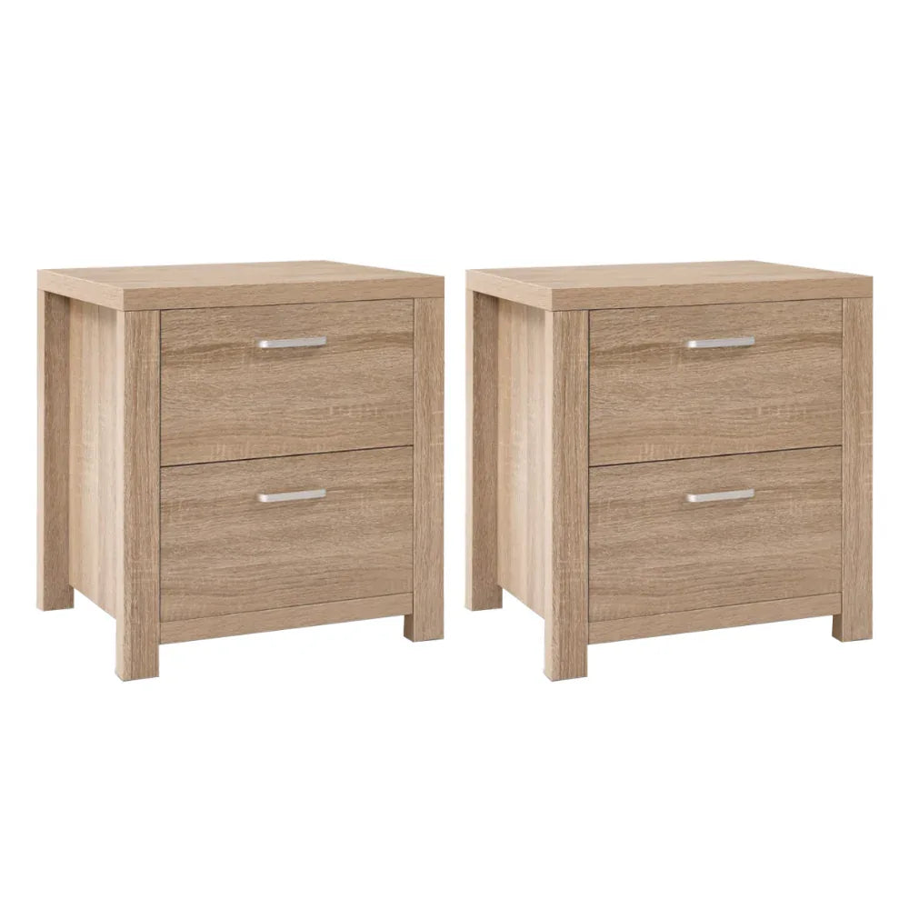 Artiss 2x Bedside Table 2 Drawers - MAXI Pine