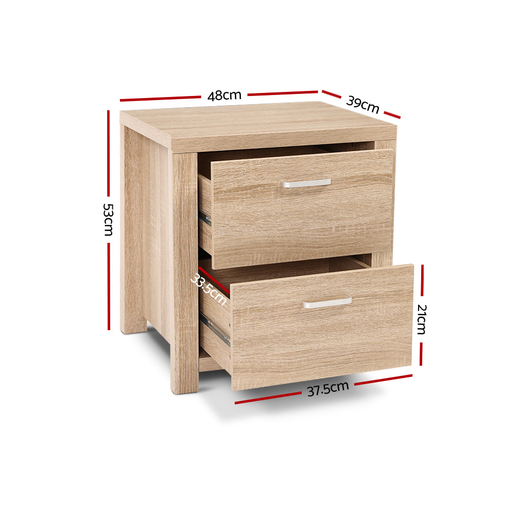 Artiss 2x Bedside Table 2 Drawers - MAXI Pine