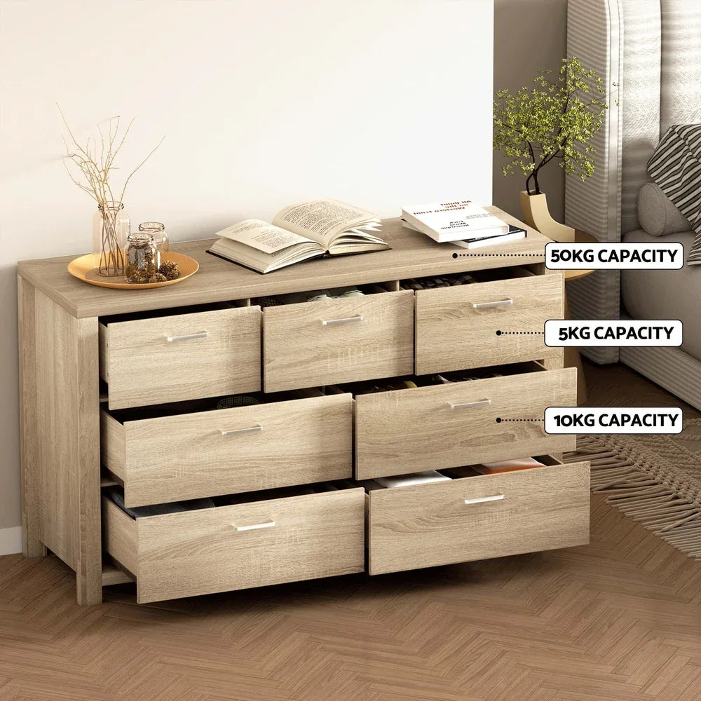 Artiss 7 Chest of Drawers - MAXI Pine - Mekamart Australia