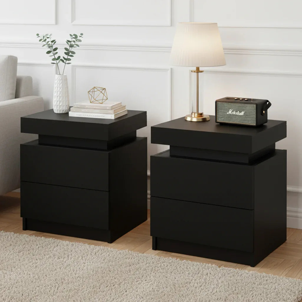 Artiss 2X Bedside Table 2 Drawers Lift-up Storage Black - Mekamart Australia
