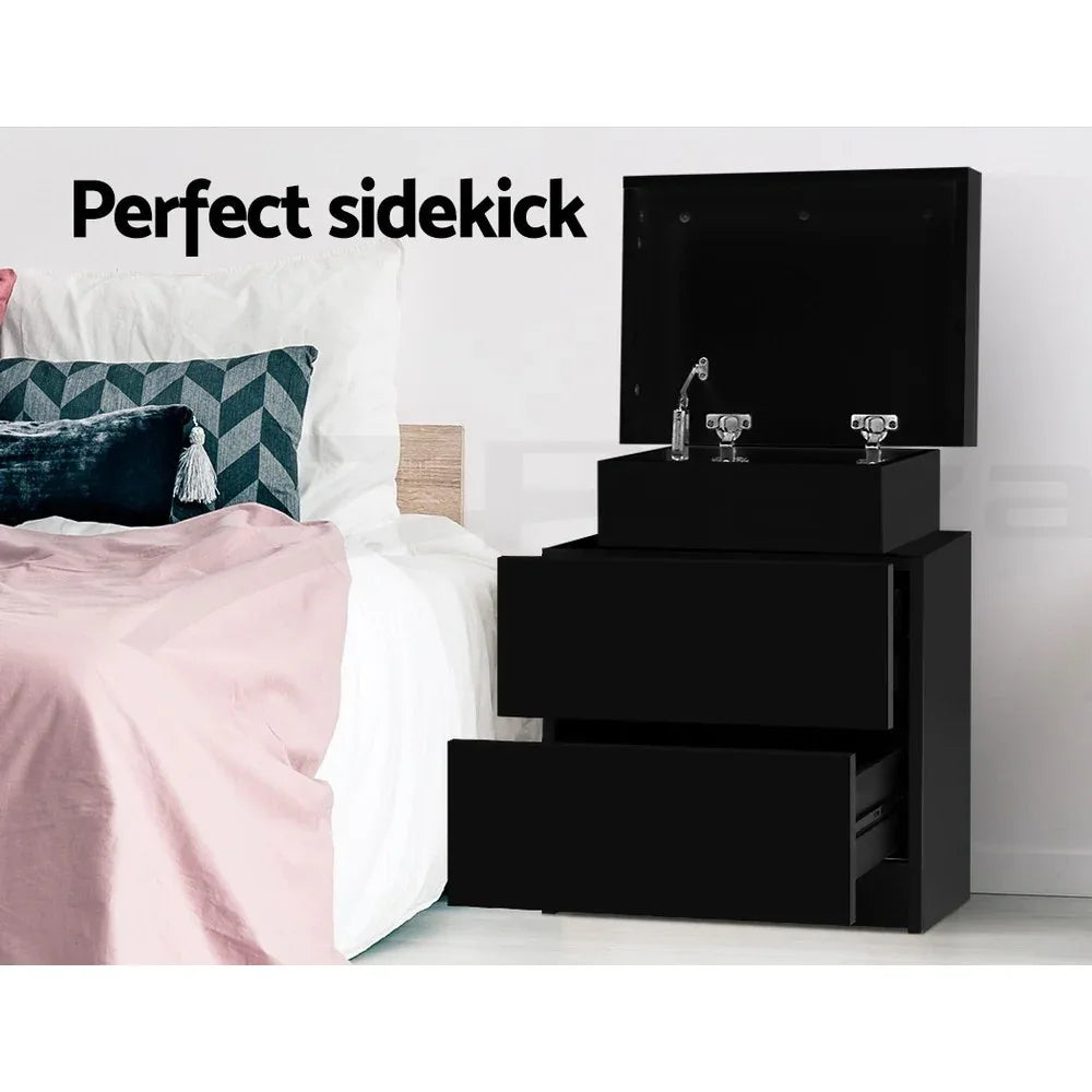 Artiss 2X Bedside Table 2 Drawers Lift-up Storage Black - Mekamart Australia