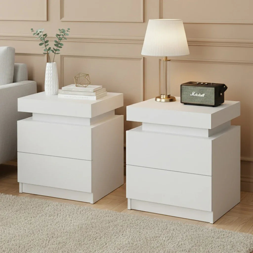 Artiss 2X Bedside Table 2 Drawers Lift-up Storage White - Mekamart Australia