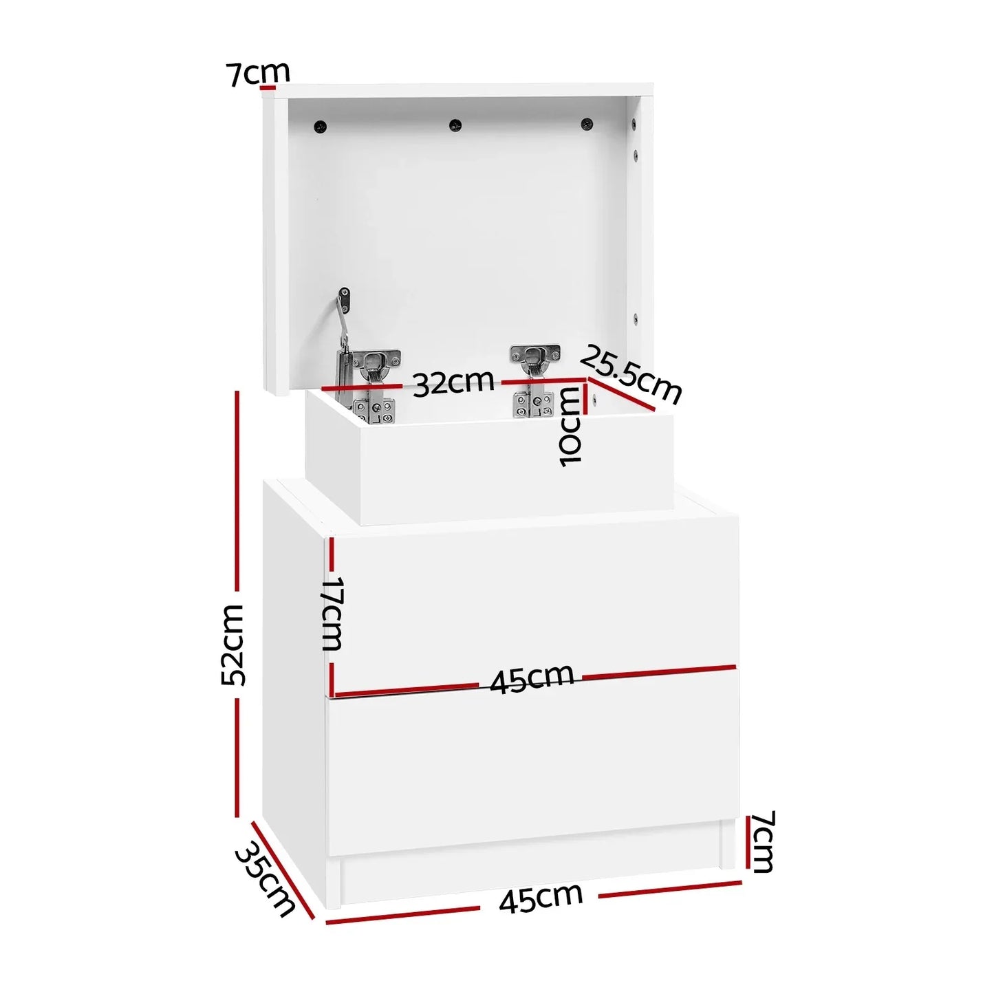 Artiss 2X Bedside Table 2 Drawers Lift-up Storage White - Mekamart Australia