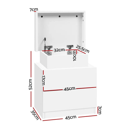 Artiss 2X Bedside Table 2 Drawers Lift-up Storage White - Mekamart Australia