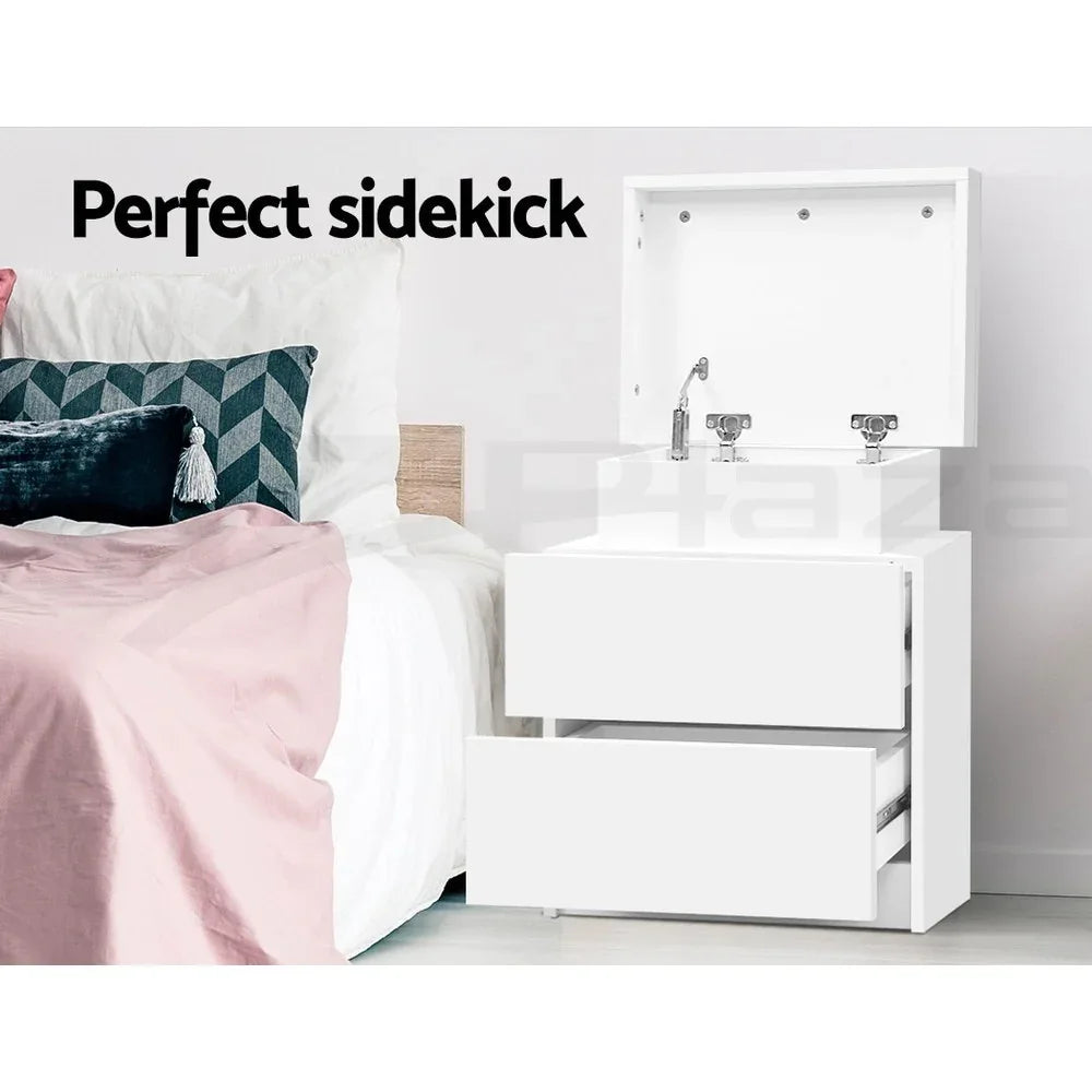 Artiss 2X Bedside Table 2 Drawers Lift-up Storage White - Mekamart Australia