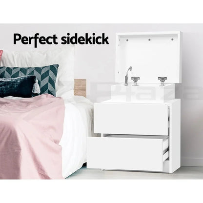 Artiss 2X Bedside Table 2 Drawers Lift-up Storage White - Mekamart Australia
