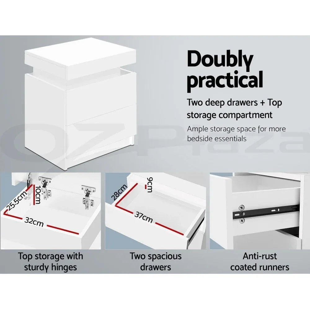 Artiss 2X Bedside Table 2 Drawers Lift-up Storage White - Mekamart Australia