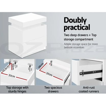 Artiss 2X Bedside Table 2 Drawers Lift-up Storage White - Mekamart Australia