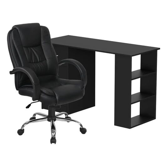 Artiss Computer Desk 120cm Executive Office Chair Set PU Leather High Back Black