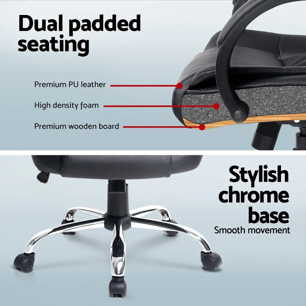 Artiss Computer Desk 120cm Executive Office Chair Set PU Leather High Back Black - Mekamart Australia