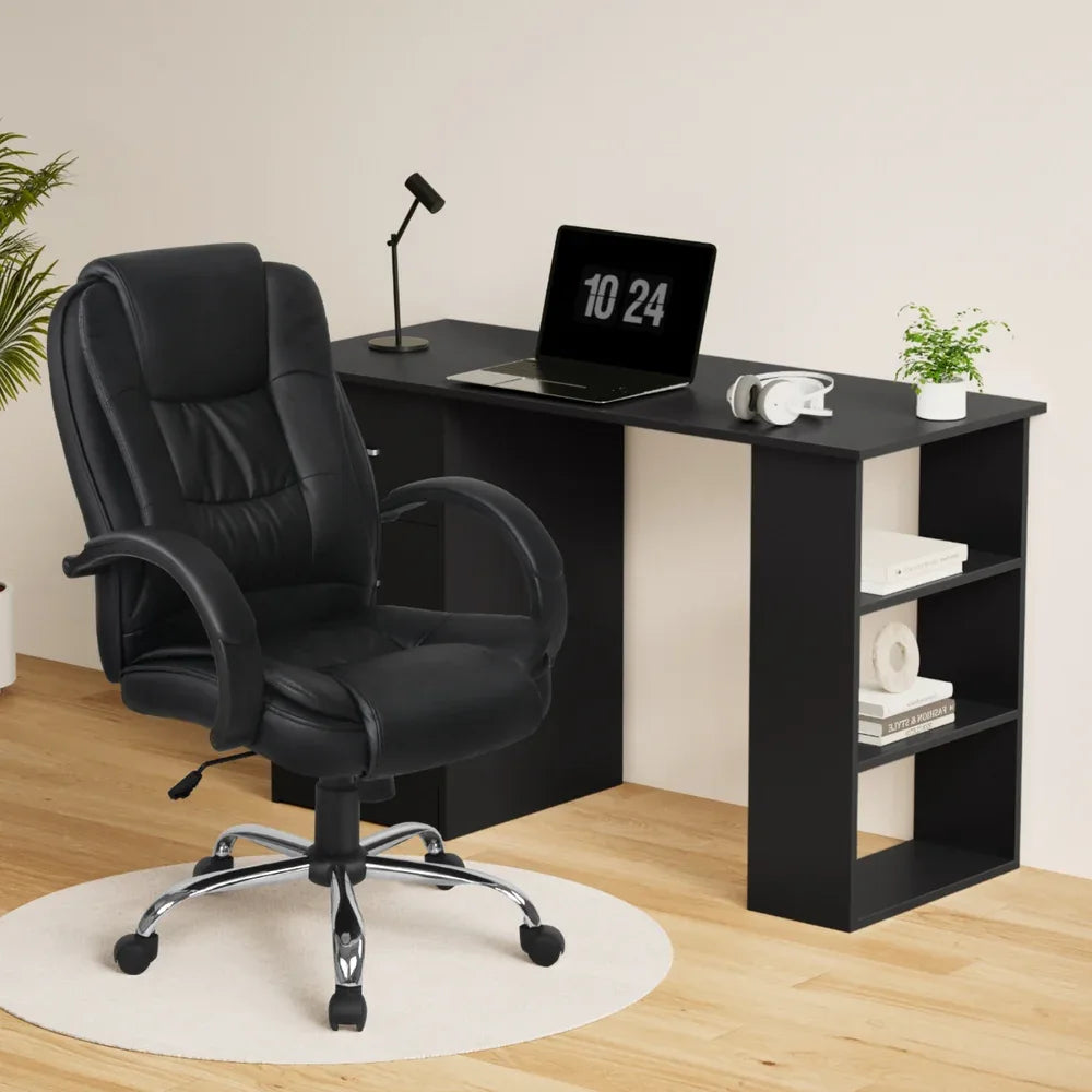 Artiss Computer Desk 120cm Executive Office Chair Set PU Leather High Back Black - Mekamart Australia