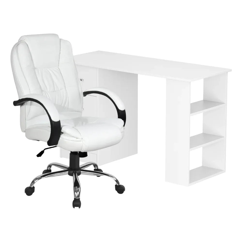 Artiss Computer Desk 120cm Executive Office Chair Set PU Leather High Back White - Mekamart Australia