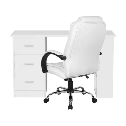 Artiss Computer Desk 120cm Executive Office Chair Set PU Leather High Back White - Mekamart Australia