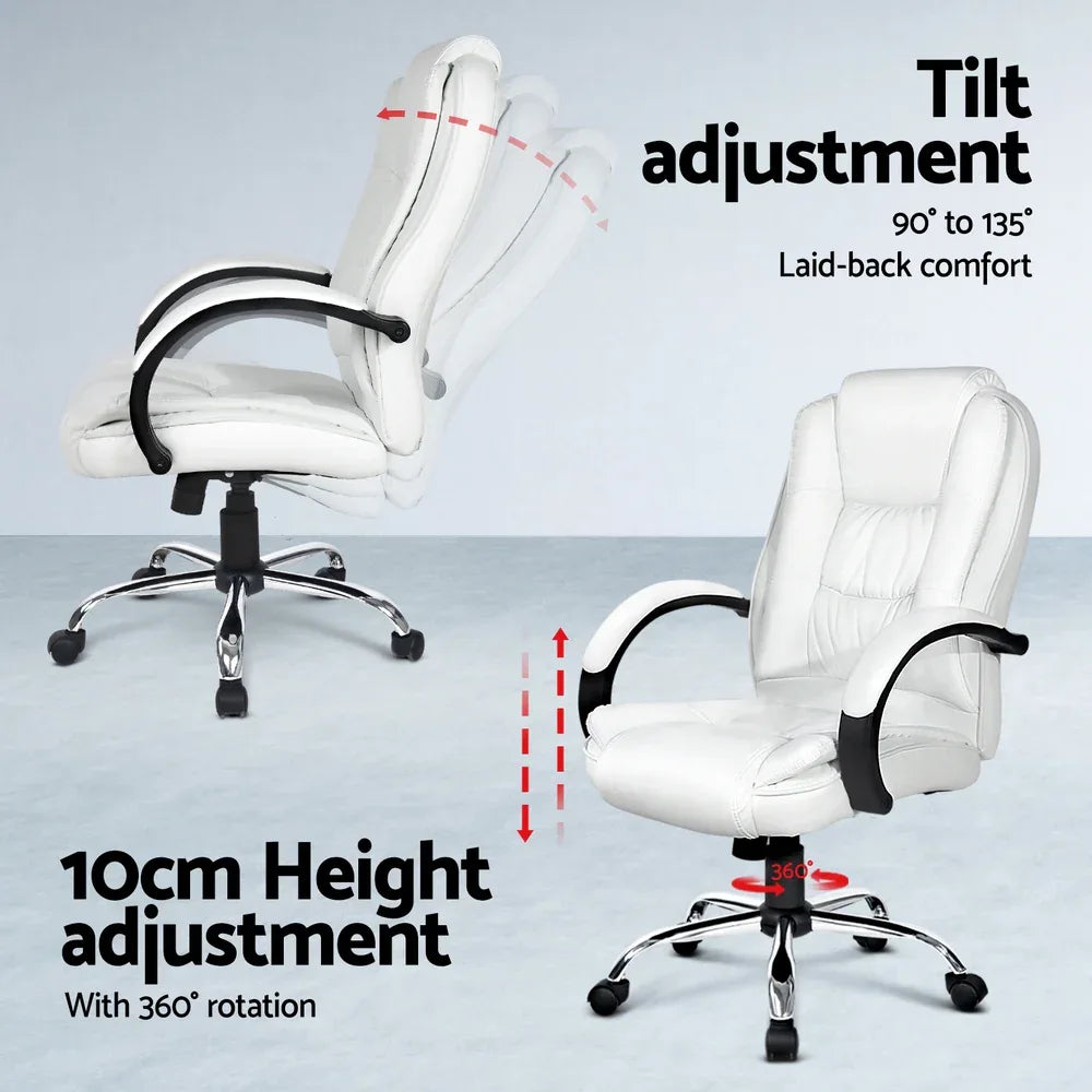 Artiss Computer Desk 120cm Executive Office Chair Set PU Leather High Back White - Mekamart Australia